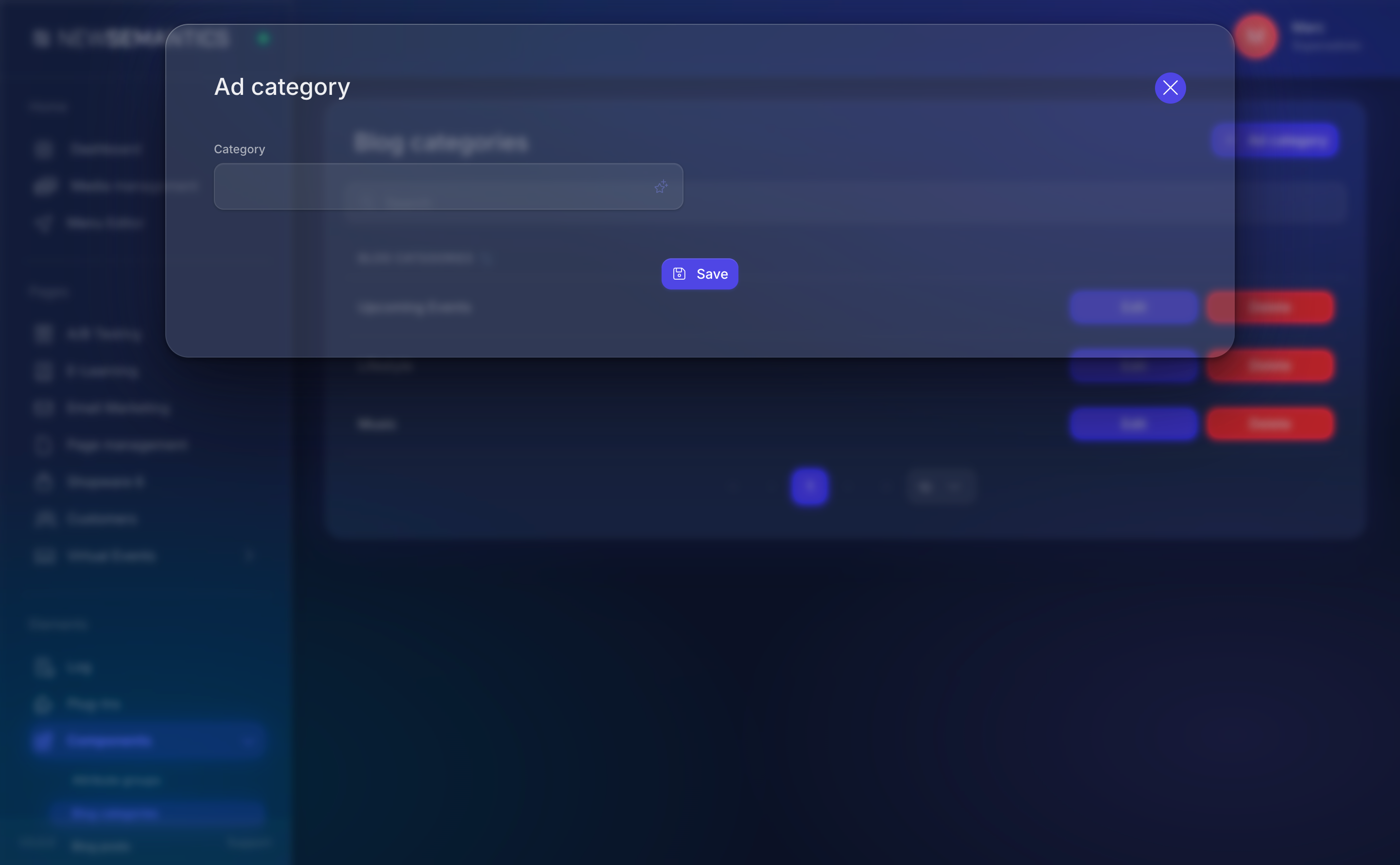 New category modal with a single Category field