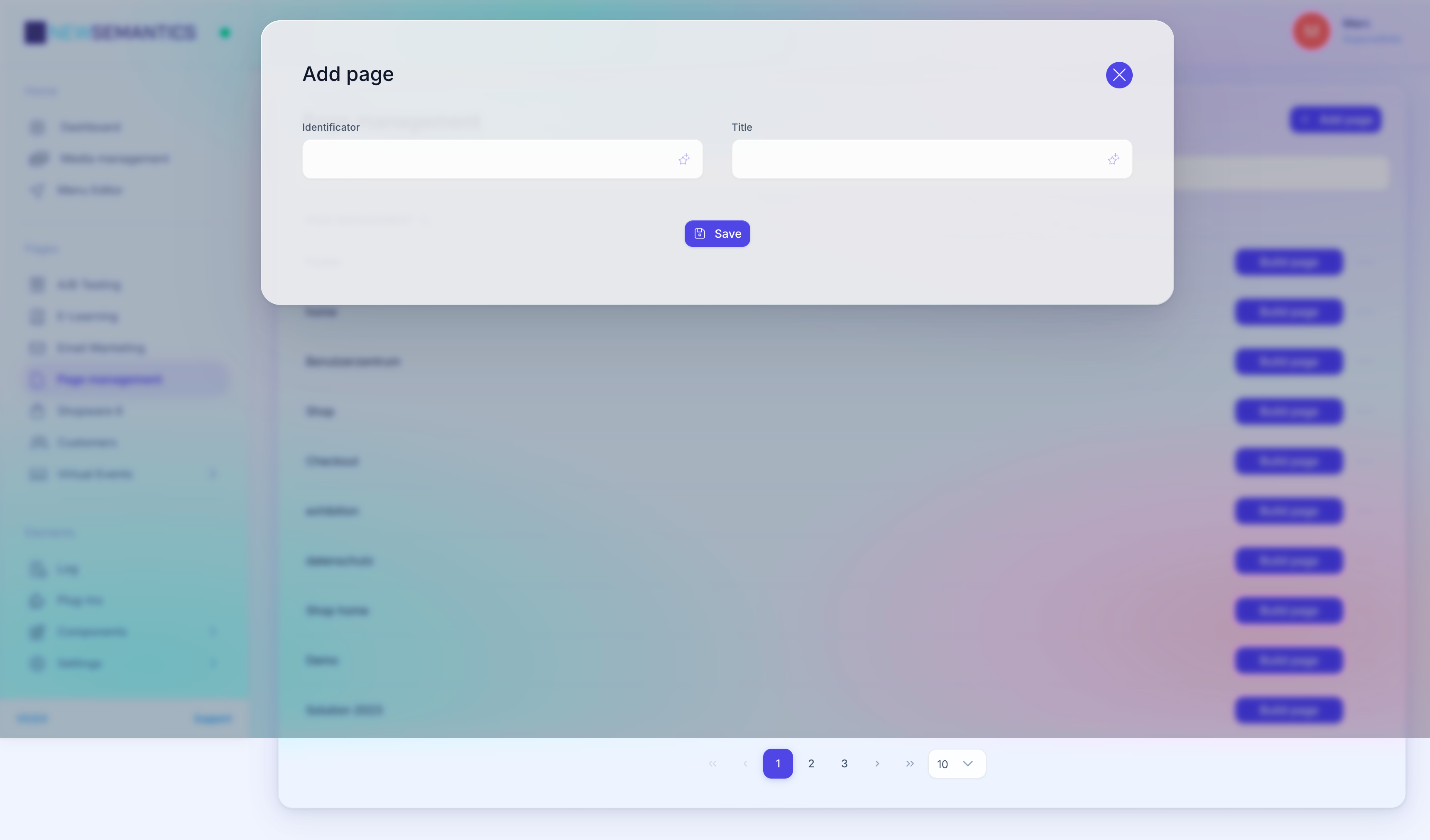 New-page modal with Title and Identifier fields