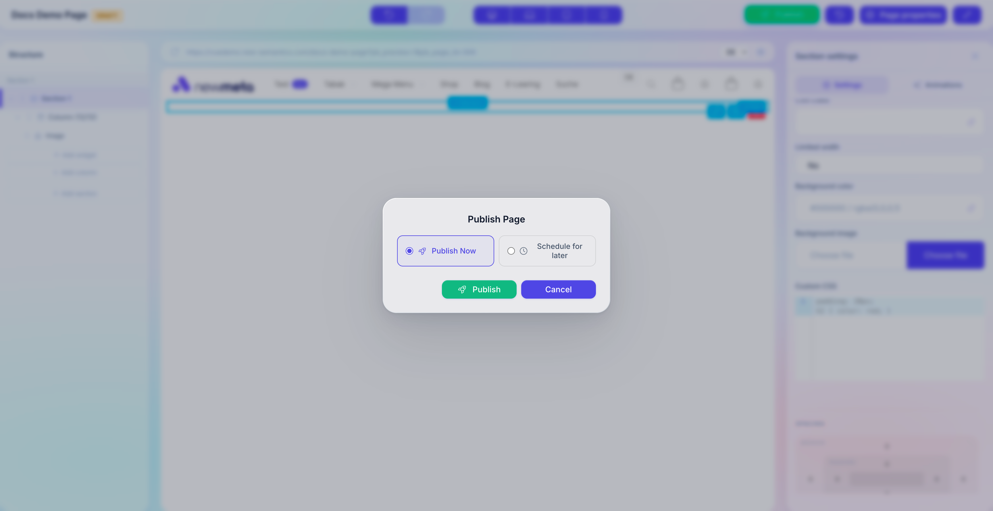 Publish dialog with Now and Schedule options