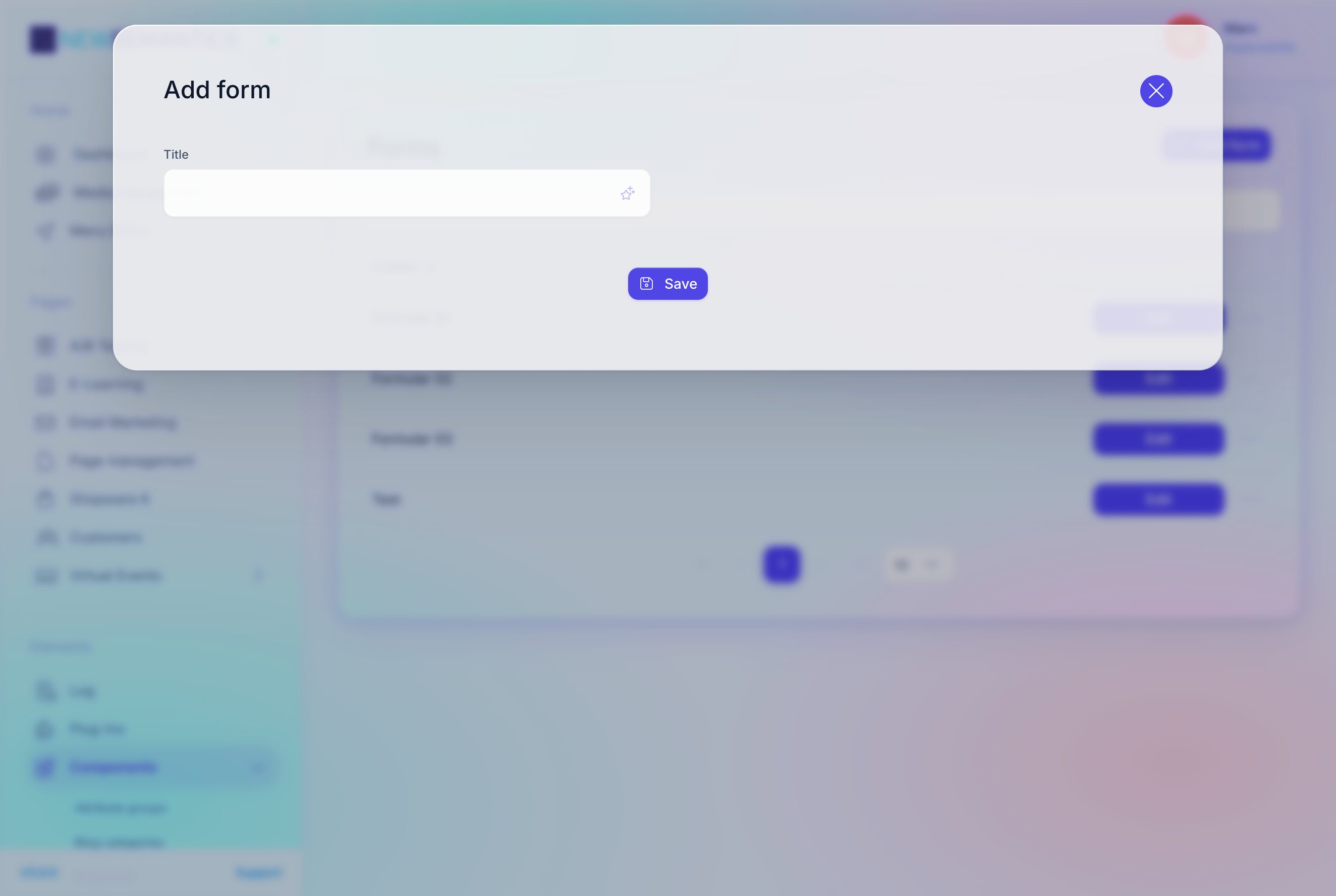 Add form modal with Title and Receiver E-Mail fields