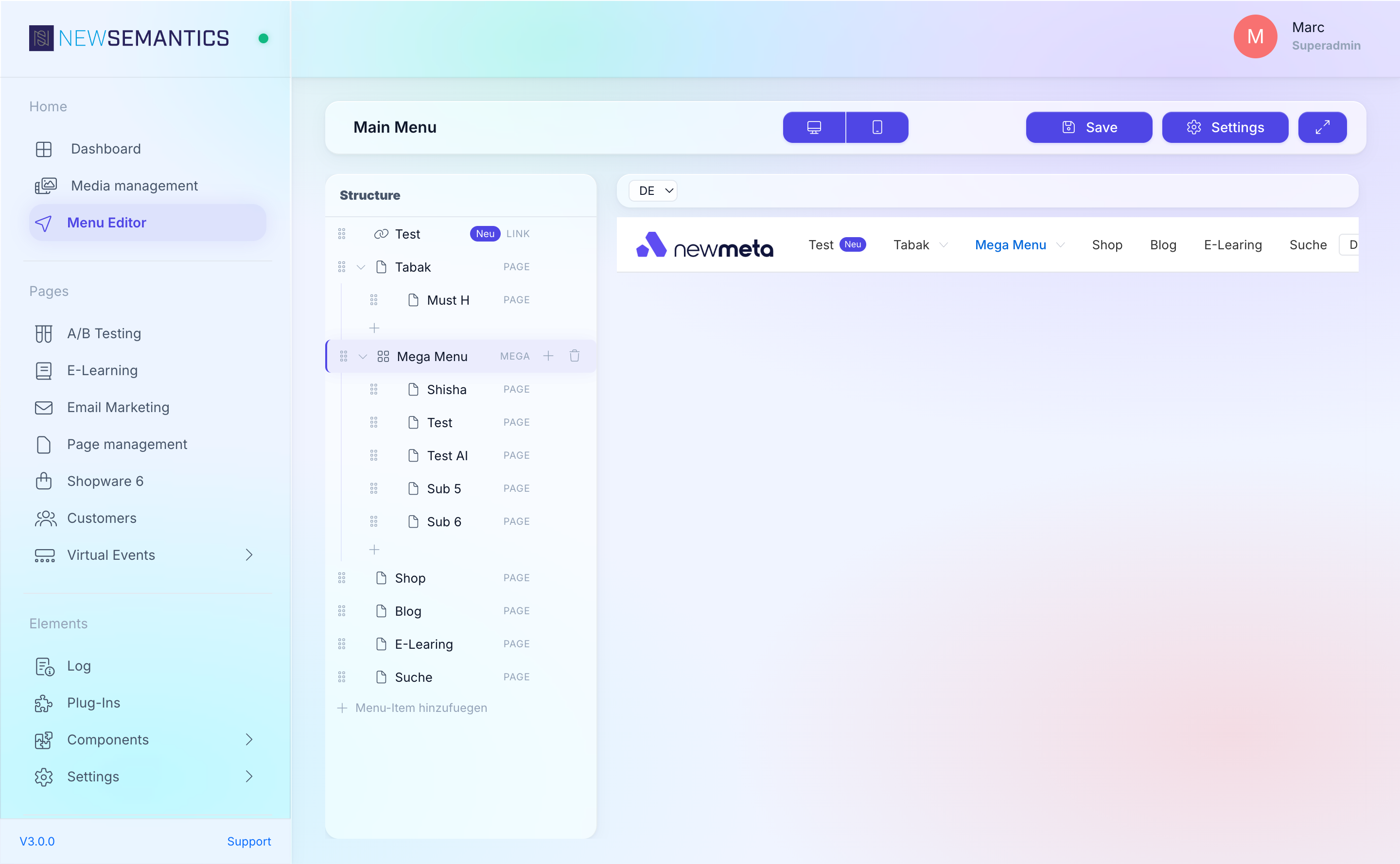 Mega menu preview with the image on the right side of the dropdown