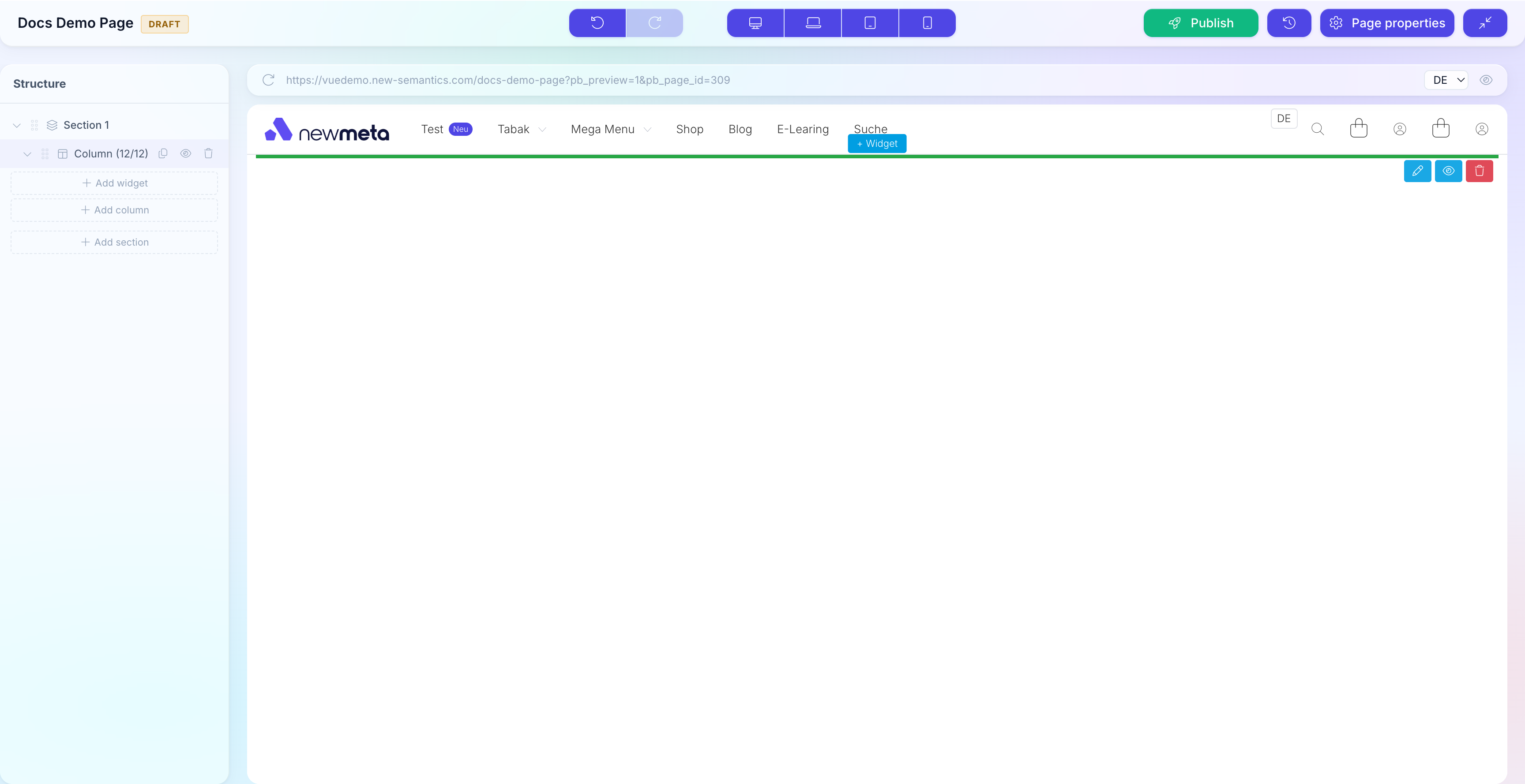 Column width control with grid units slider and numeric input