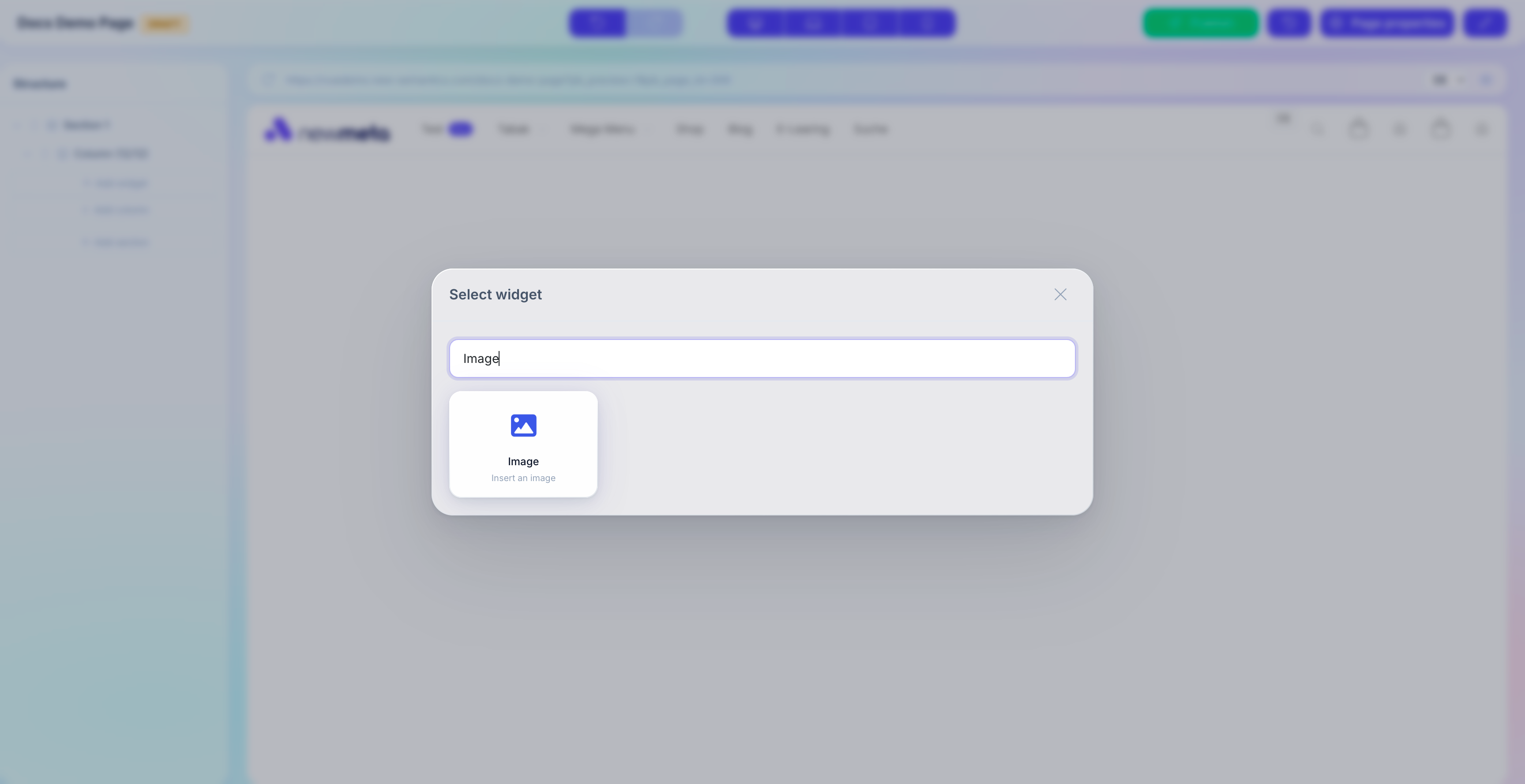 Widget Picker with a search term typed into the filter