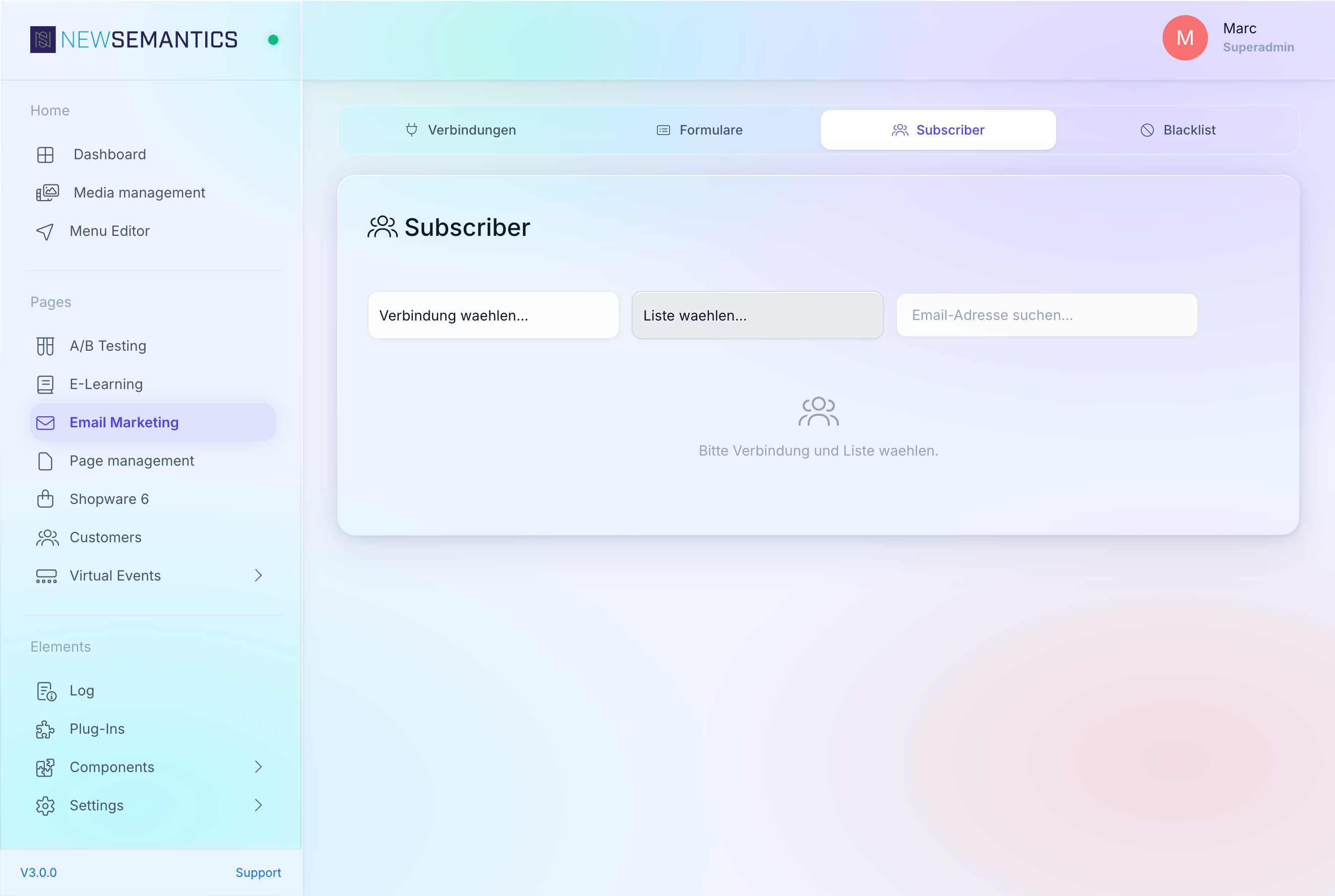 Subscriber lookup with connection and list selector