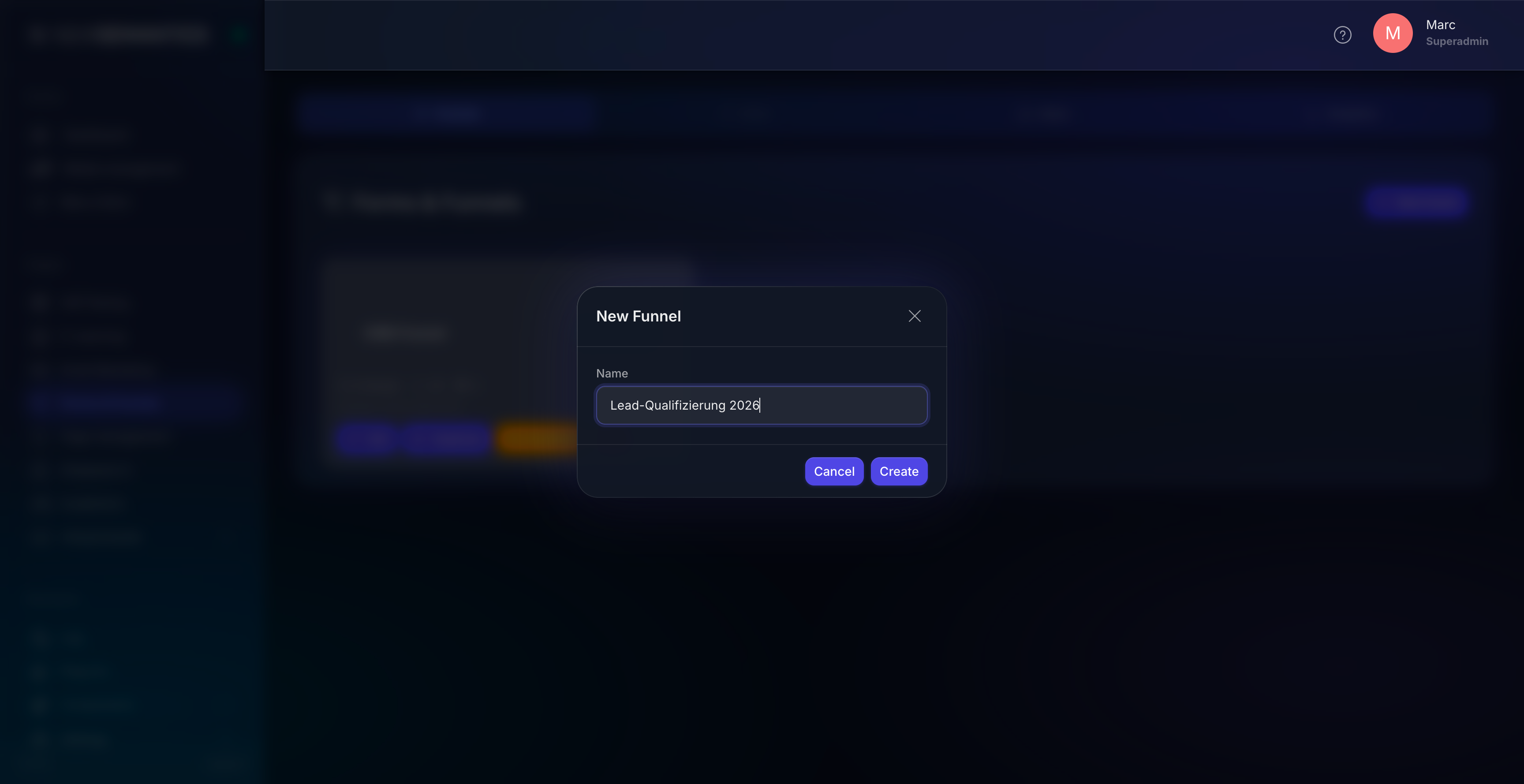 New-Funnel modal with name input