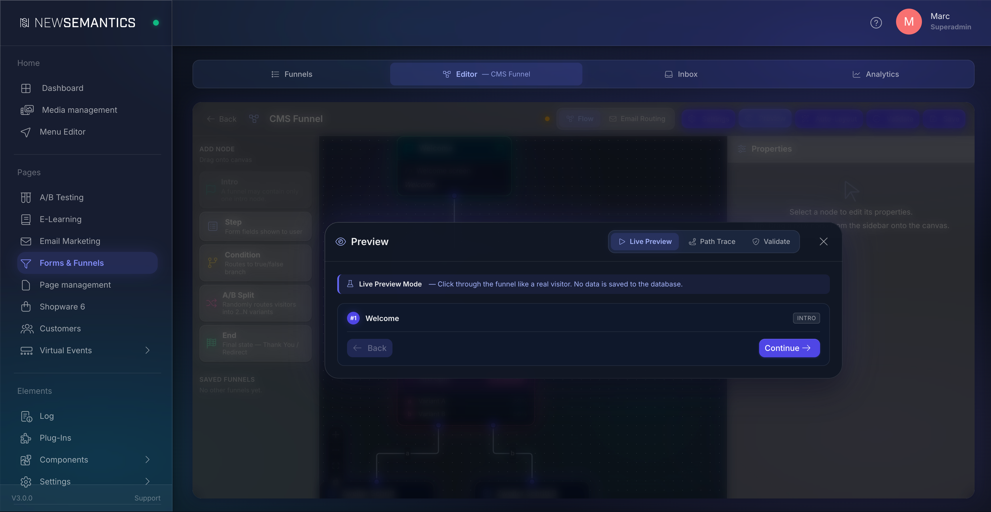Live Preview mode walking through a step